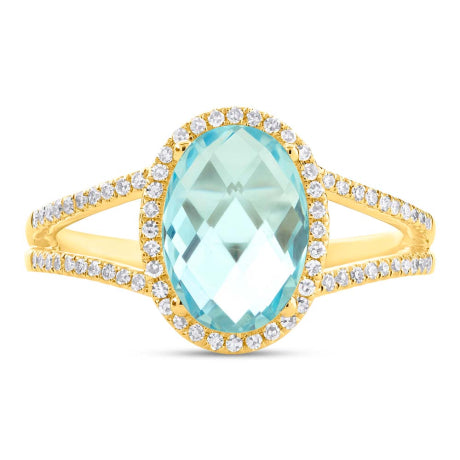 0.19ct Diamond & 2.50ct Blue Topaz 14k Yellow Gold Ring