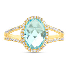 0.19ct Diamond & 2.50ct Blue Topaz 14k Yellow Gold Ring