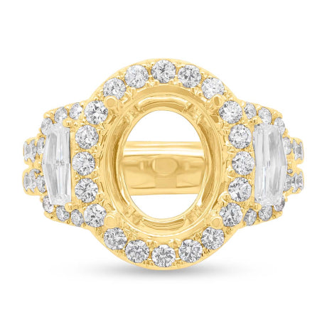 2.13ct 18k Yellow Gold Diamond Semi-mount Ring for 12x10mm Center