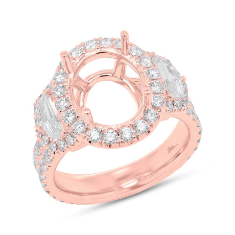 2.13ct 18k Rose Gold Diamond Semi-mount Ring for 12x10mm Center