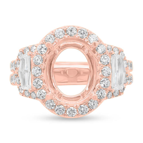 2.13ct 18k Rose Gold Diamond Semi-mount Ring for 12x10mm Center