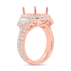 2.13ct 18k Rose Gold Diamond Semi-mount Ring for 12x10mm Center