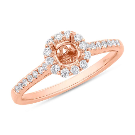 0.34ct 18k Rose Gold Diamond Semi-mount Ring for 0.50ct Center