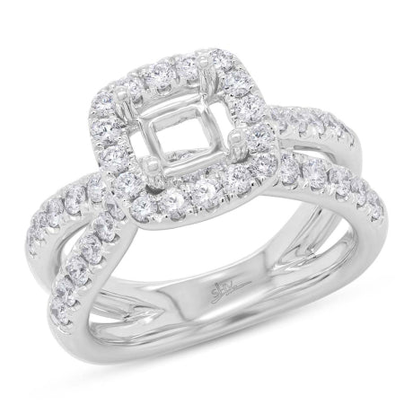 1.13ct 14k White Gold Diamond Semi-mount Ring for 5.5x5.5mm Center