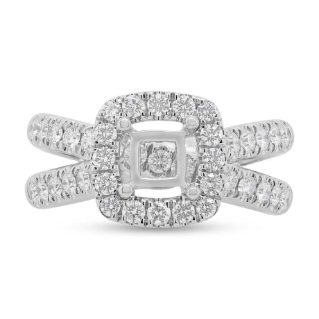 1.13ct 14k White Gold Diamond Semi-mount Ring for 5.5x5.5mm Center