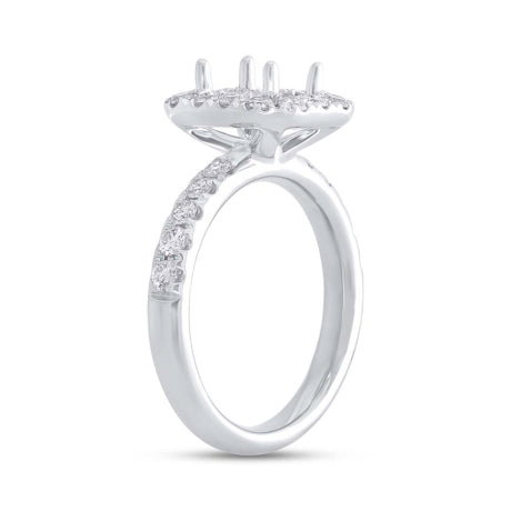 0.97ct 14k White Gold Diamond Semi-mount for 8x6mm Center