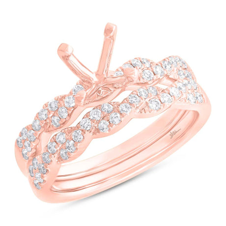 0.45ct 14k Rose Gold Diamond Semi-mount Ring 2-pc for 1.00ct Center