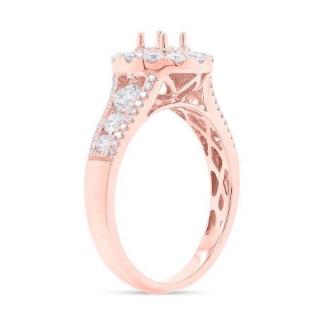 1.02ct 14k Rose Gold Diamond Semi-mount Ring for 0.20ct Center