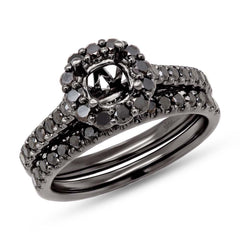 0.75ct 18k Black Rhodium Gold Black Diamond Semi-mount Ring 2-pc for 0.75ct Center Size 4.75