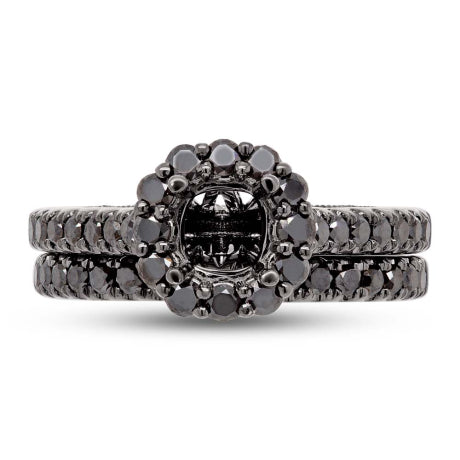 0.75ct 18k Black Rhodium Gold Black Diamond Semi-mount Ring 2-pc for 0.75ct Center Size 4.75