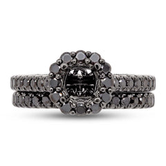 0.75ct 18k Black Rhodium Gold Black Diamond Semi-mount Ring 2-pc for 0.75ct Center Size 4.75