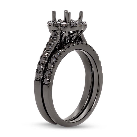 0.75ct 18k Black Rhodium Gold Black Diamond Semi-mount Ring 2-pc for 0.75ct Center Size 4.75