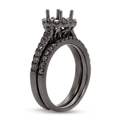 0.75ct 18k Black Rhodium Gold Black Diamond Semi-mount Ring 2-pc for 0.75ct Center Size 4.75