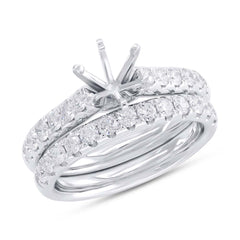 1.00ct 14k White Gold Diamond Semi-mount Ring 2-pc For 1.00ct Center