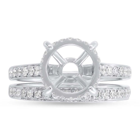 0.64ct 14k White Gold Diamond Semi-mount Ring For 3.75ct Center 2-pc