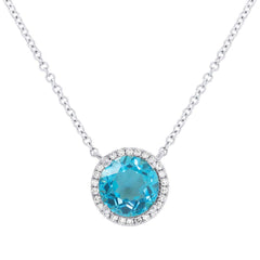 0.08ct Diamond and 1.80ct Blue Topaz 14k White Gold Necklace