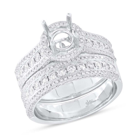 1.37ct 14k White Gold Diamond Semi-mount Ring 2-pc for 1.00ct Center