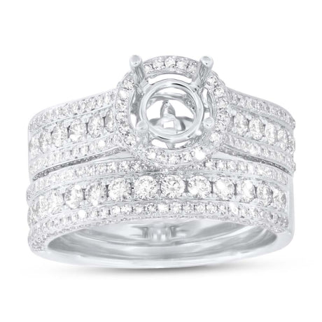1.37ct 14k White Gold Diamond Semi-mount Ring 2-pc for 1.00ct Center