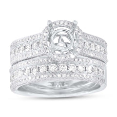 1.37ct 14k White Gold Diamond Semi-mount Ring 2-pc for 1.00ct Center