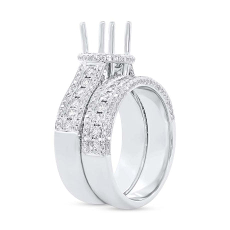 1.37ct 14k White Gold Diamond Semi-mount Ring 2-pc for 1.00ct Center