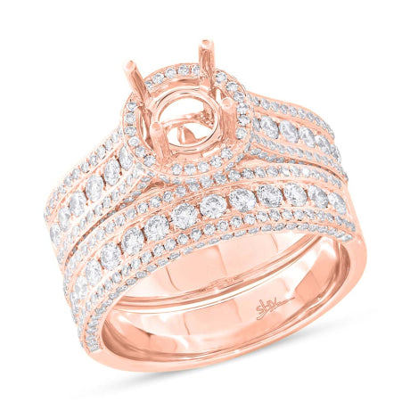 1.37ct 14k Rose Gold Diamond Semi-mount Ring 2-pc for 1.00ct Center