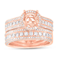 1.37ct 14k Rose Gold Diamond Semi-mount Ring 2-pc for 1.00ct Center