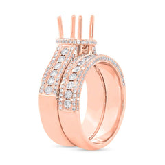 1.37ct 14k Rose Gold Diamond Semi-mount Ring 2-pc for 1.00ct Center