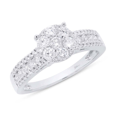 0.80ct 14k White Gold Diamond Cluster Engagement Ring