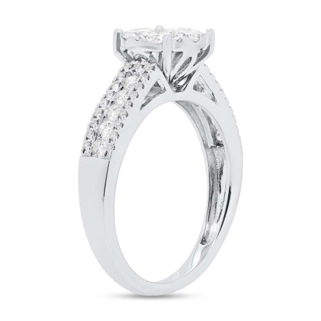 0.80ct 14k White Gold Diamond Cluster Engagement Ring