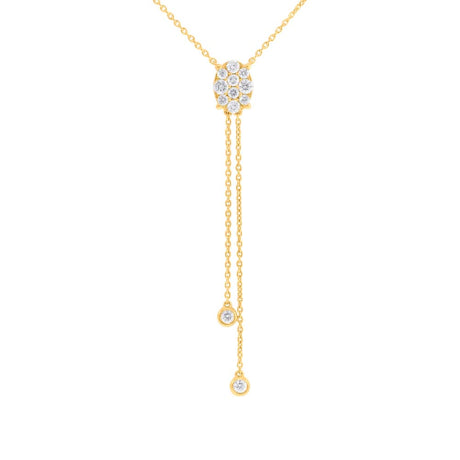 0.50ct 14k Yellow Gold Diamond Cluster Oval Lariat Necklace