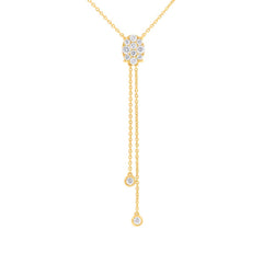 0.50ct 14k Yellow Gold Diamond Cluster Oval Lariat Necklace