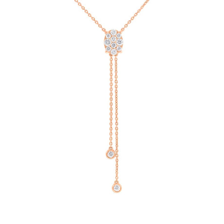0.50ct 14k Rose Gold Diamond Cluster Oval Lariat Necklace