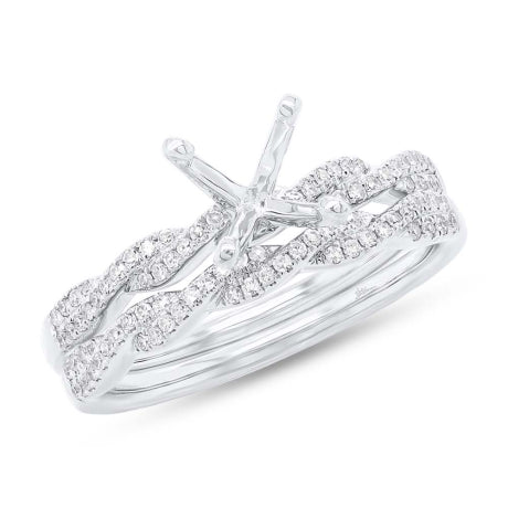 0.25ct 14k White Gold Diamond Semi-mount Ring 2-Pc for 1.00ct Center