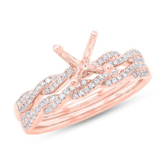 0.25ct 14k Rose Gold Diamond Semi-mount Ring 2-Pc for 1.00ct Center
