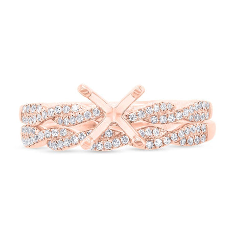 0.25ct 14k Rose Gold Diamond Semi-mount Ring 2-Pc for 1.00ct Center