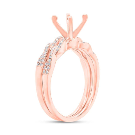 0.25ct 14k Rose Gold Diamond Semi-mount Ring 2-Pc for 1.00ct Center
