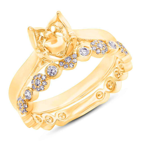 0.28ct 14k Yellow Gold Diamond Semi-mount Ring for 0.75ct Center