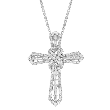 2.05ct 14k White Gold Diamond Cross Necklace