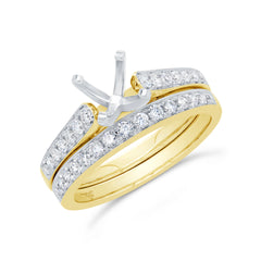 0.48ct 14k Yellow Gold Diamond Semi-mount Ring 2-pc for 0.75ct Center