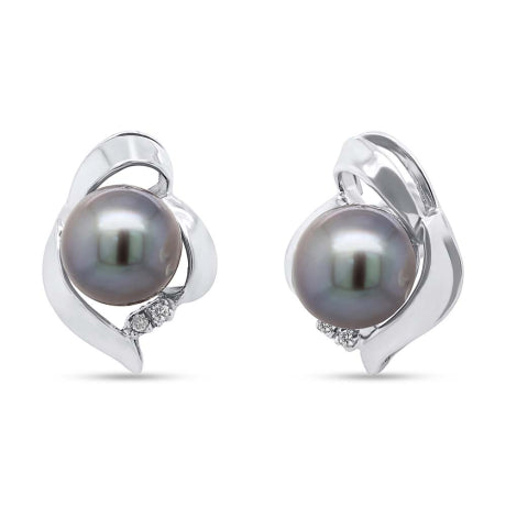 14k White Gold Diamond & Pearl Earring