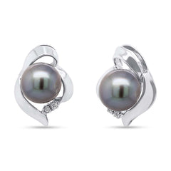 14k White Gold Diamond & Pearl Earring