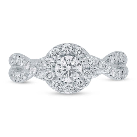0.40ct Round Brilliant Center and 0.60ct Side 14k White Gold Diamond Engagement Ring Size 9