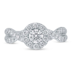 0.40ct Round Brilliant Center and 0.60ct Side 14k White Gold Diamond Engagement Ring Size 9
