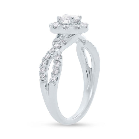0.40ct Round Brilliant Center and 0.60ct Side 14k White Gold Diamond Engagement Ring Size 9