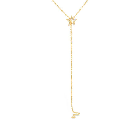 0.09ct 14k Yellow Gold Diamond Star Lariat Necklace