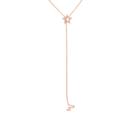 0.09ct 14k Rose Gold Diamond Star Lariat Necklace