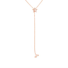 0.09ct 14k Rose Gold Diamond Star Lariat Necklace