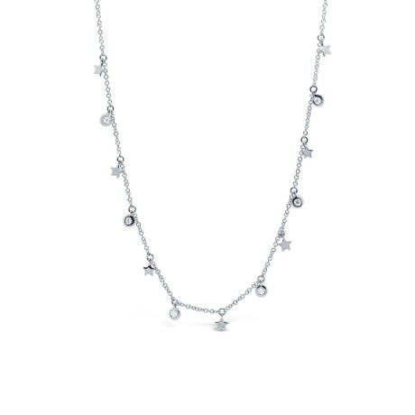 0.10ct 14k White Gold Diamond Stars Necklace 16