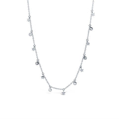 0.10ct 14k White Gold Diamond Stars Necklace 16