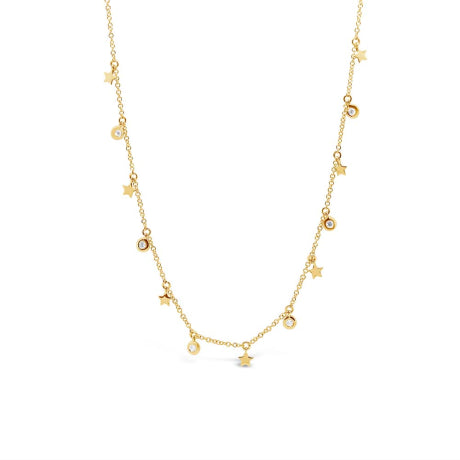 0.10ct 14k Yellow Gold Diamond Stars Necklace 16